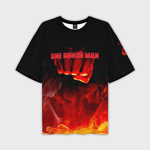 Мужская футболка оверсайз Кулак One Punch-Man в огне / 3D-принт – фото 1