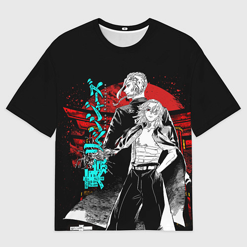 Мужская футболка оверсайз МАЙКИ ТОЙКИЙСКИЕ МСТИТЕЛИ НЕОН ЛОГО / 3D-принт – фото 1