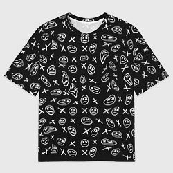 Футболка оверсайз мужская Белые смайлы граффити, цвет: 3D-принт