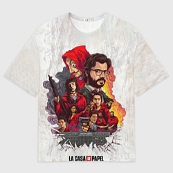 Мужская футболка оверсайз Бумажный дом на бумажном фоне герои и злодеи