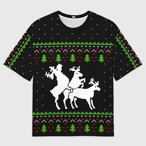 Мужская футболка оверсайз Новогодние три оленя / 3D-принт – фото 1