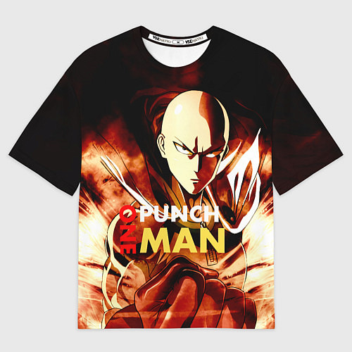 Мужская футболка оверсайз Огненный Сайтама One Punch-Man / 3D-принт – фото 1
