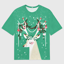 Футболка оверсайз мужская Олень Новый год, цвет: 3D-принт