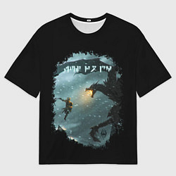 Футболка оверсайз мужская TES SKYRIM FIGHT DRAGON, цвет: 3D-принт