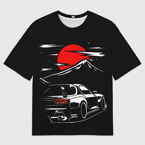 Мужская футболка оверсайз MAZDA RX 7 Мазда при свете красной луны / 3D-принт – фото 1