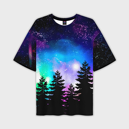 Мужская футболка оверсайз Космический лес, елки и звезды / 3D-принт – фото 1