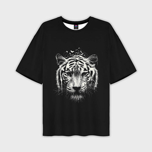 Мужская футболка оверсайз Черно-Белый Тигр Head / 3D-принт – фото 1