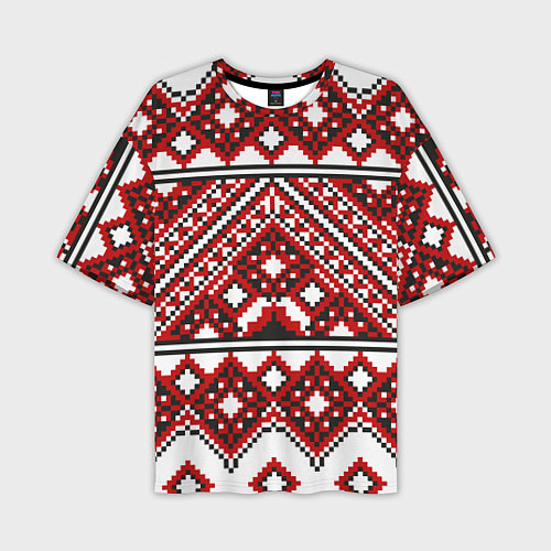 Мужская футболка оверсайз Русский узор, геометрическая вышивка / 3D-принт – фото 1