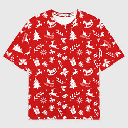 Футболка оверсайз мужская НОВОГОДНИЙ УЗОР КРАСНО БЕЛЫЙ, цвет: 3D-принт
