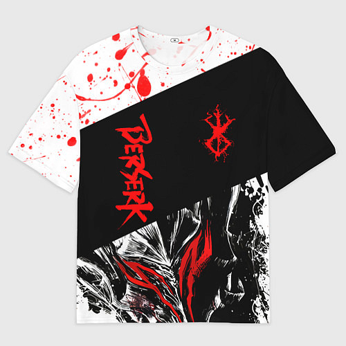 Мужская футболка оверсайз Берсерк черная маска с логотипом / 3D-принт – фото 1