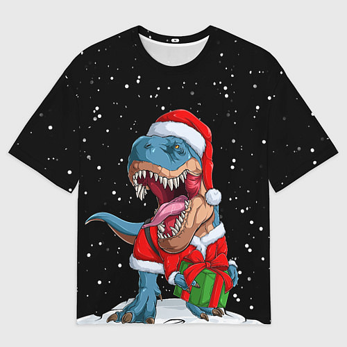 Мужская футболка оверсайз Новогодний Динозавр / 3D-принт – фото 1