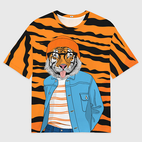 Мужская футболка оверсайз Тигр фурри на стиле / 3D-принт – фото 1