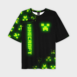 Мужская футболка оверсайз MINECRAFT NEON LOGO CREEPER