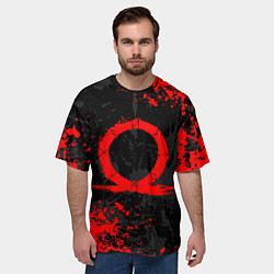 Футболка оверсайз мужская GOD OF WAR LOGO RED, БРЫЗГИ КРАСОК, цвет: 3D-принт — фото 2