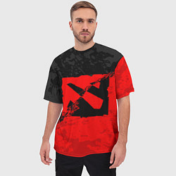 Футболка оверсайз мужская DOTA 2 RED BLACK LOGO, БРЫЗГИ КРАСОК, цвет: 3D-принт — фото 2