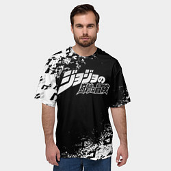 Футболка оверсайз мужская JOJOS BIZARRE ADVENTURE БРЫЗГИ КРАСОК СИМВОЛЫ, цвет: 3D-принт — фото 2