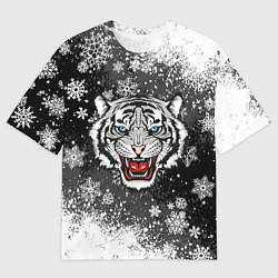 Мужская футболка оверсайз НОВОГОДНИЙ БЕЛЫЙ ТИГР 2022