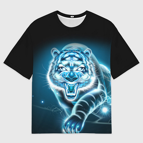 Мужская футболка оверсайз НЕНОНОВЫЙ ТИГР 2022 NEON TIGER NEW YEAR / 3D-принт – фото 1