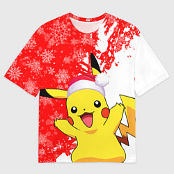 Мужская футболка оверсайз НОВОГОДНИЙ ПИКАЧУ, ЗИМА БЛИЗКО