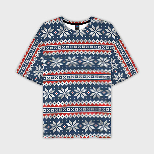 Мужская футболка оверсайз Knitted Christmas Pattern / 3D-принт – фото 1
