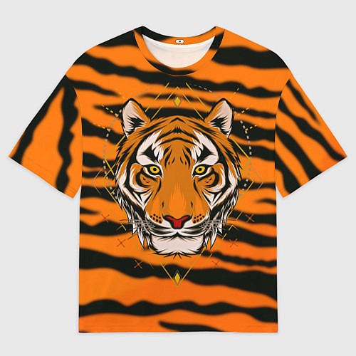 Мужская футболка оверсайз Тигр настоящий хищник / 3D-принт – фото 1