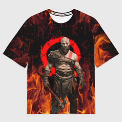 Мужская футболка оверсайз GOD OF WAR РАГНАРЁК, КРАТОС В ОГНЕ