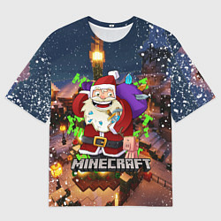 Мужская футболка оверсайз НОВОГОДНЯЯ ЁЛКА В МАЙНКРАФТ SANTA CLAUS