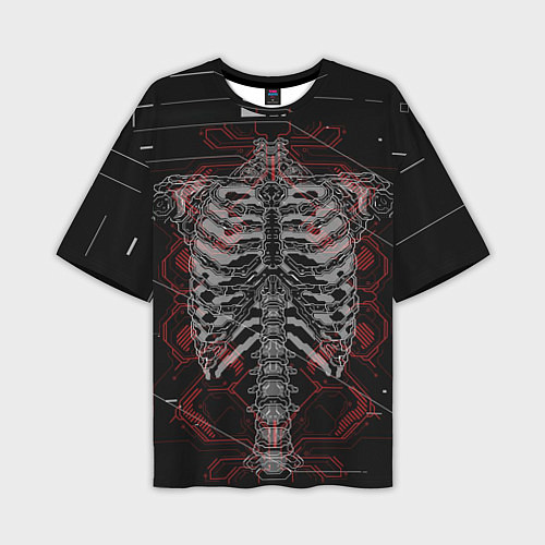 Мужская футболка оверсайз Биомеханический скелет cyberpunk / 3D-принт – фото 1