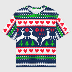 Мужская футболка оверсайз Новогодние олени: узор