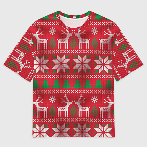 Мужская футболка оверсайз Вязаный принт с оленями / 3D-принт – фото 1