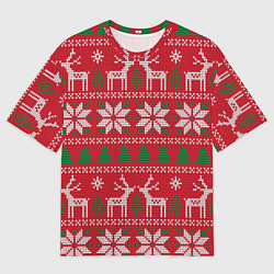 Мужская футболка оверсайз Вязаный принт с оленями