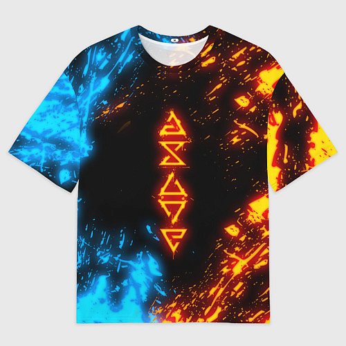 Мужская футболка оверсайз СИМВОЛЫ ВЕДЬМАКА ОГОНЬ И ВОДА / 3D-принт – фото 1