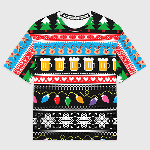 Мужская футболка оверсайз Новогодний пивной узор / 3D-принт – фото 1