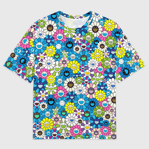 Мужская футболка оверсайз Takashi Murakami Улыбающиеся цветы / 3D-принт – фото 1