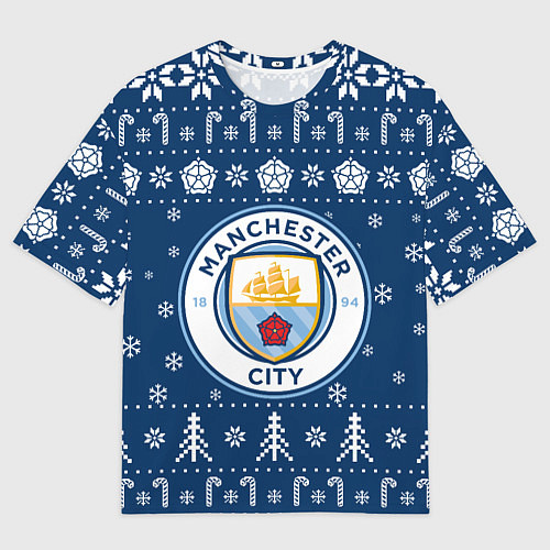 Мужская футболка оверсайз Манчестер Сити Новогодний / 3D-принт – фото 1