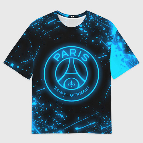 Мужская футболка оверсайз PSG NEON STYLE SPORT ПСГ НЕОН / 3D-принт – фото 1