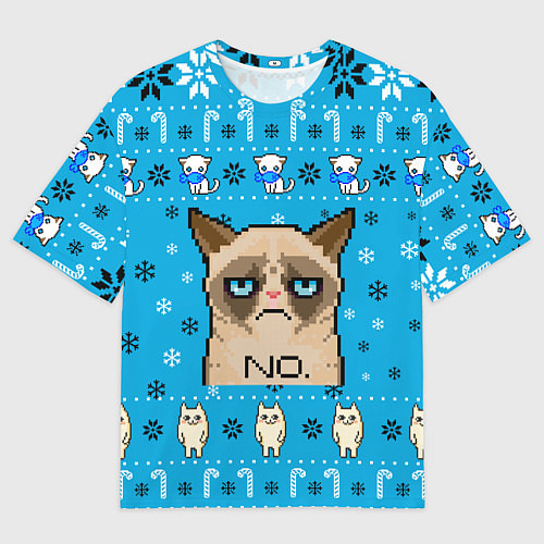 Мужская футболка оверсайз Grumpy КОТ МЕМ НОВОГОДНИЙ / 3D-принт – фото 1