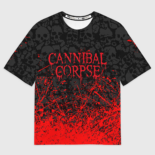 Мужская футболка оверсайз CANNIBAL CORPSE, БРЫЗГИ КРАСОК ЧЕРЕПА / 3D-принт – фото 1