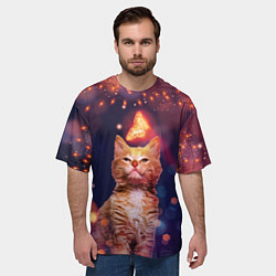 Футболка оверсайз мужская РЫЖИЙ КОТ И БАБОЧКА, цвет: 3D-принт — фото 2