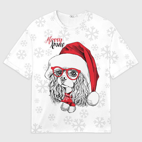 Мужская футболка оверсайз Happy Christmas: кокер спаниель / 3D-принт – фото 1
