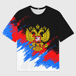 Футболка оверсайз мужская ТРИКОЛОР РОССИЯ, БРЫЗГИ КРАСОК, цвет: 3D-принт