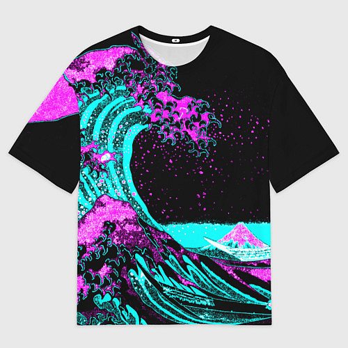 Мужская футболка оверсайз НЕОНОВАЯ ЯПОНИЯ, ВОЛНА, ФУДЗИЯМА NEON JAPAN / 3D-принт – фото 1