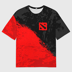 Футболка оверсайз мужская DOTA 2 RED LOGO, БРЫЗГИ КРАСОК, цвет: 3D-принт