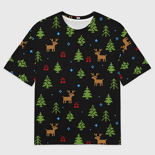 Мужская футболка оверсайз Новогодние олени и елки / 3D-принт – фото 1