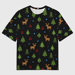 Футболка оверсайз мужская Новогодние олени и елки, цвет: 3D-принт