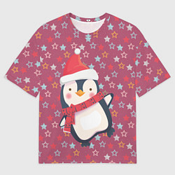 Мужская футболка оверсайз Пингвин в звездах