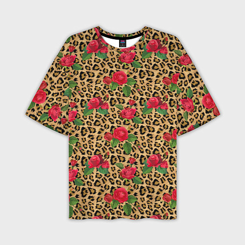 Мужская футболка оверсайз Шкура Леопарда в Цветах / 3D-принт – фото 1
