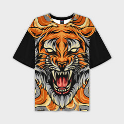 Мужская футболка оверсайз Символ года тигр в гневе