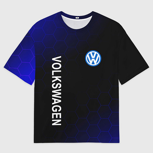 Мужская футболка оверсайз VOLKSWAGEN ЧЕРНО СИНИЕ СОТЫ / 3D-принт – фото 1