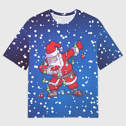 Мужская футболка оверсайз ДАБ САНТА В ГИРЛЯНДЕ / 3D-принт – фото 1